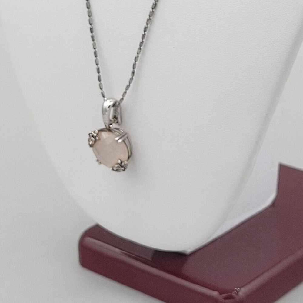 Lirm 925 Italy Signed Womens Silver Oval Ball Chain White Stone Pendant 19 in - Picture 2 of 9